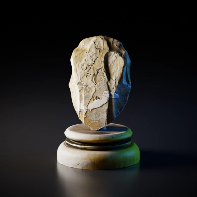 ancient stone tool on pedestal.