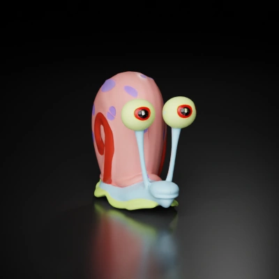 Cartoon snail with big eyes and a shell.