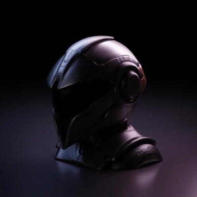 Futuristic armored helmet with visor, sci-fi aesthetic.