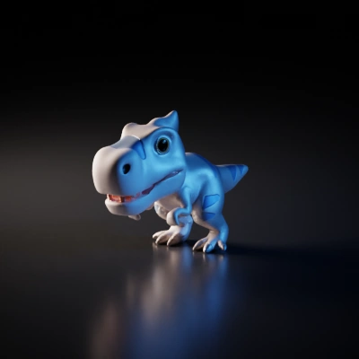 Cartoonish dinosaur, large head, small limbs.