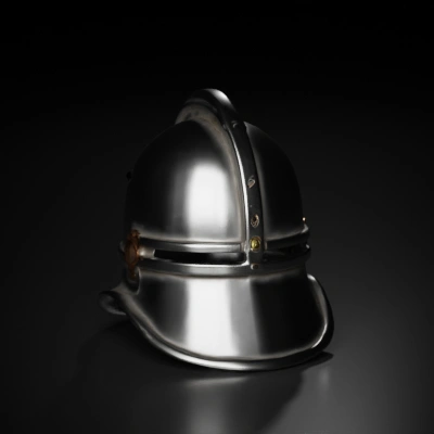 Medieval helmet with knob and rivets.