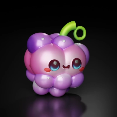 Cute cartoon grape character with a smiling face.