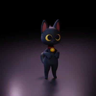 A black cat with bell collar.