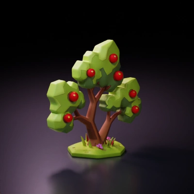 Cartoon tree with red fruits.