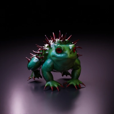 Spiky amphibian creature, anthropomorphic stance.