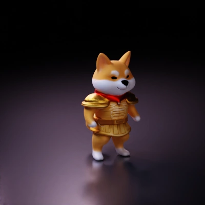 Armored dog warrior, standing upright.