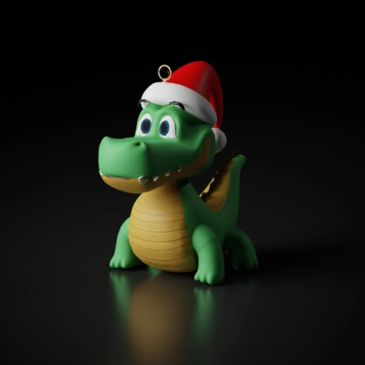 cartoon crocodile with Santa hat.