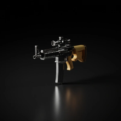 Assault rifle with attached scope.