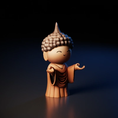 Smiling Buddha figurine with robes.