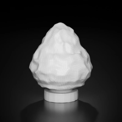 Glowing Himalayan salt lamp on display stand.