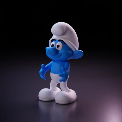 blue cartoon character with hat.