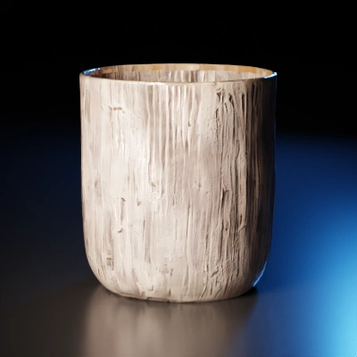 Vase-like container, wooden texture.