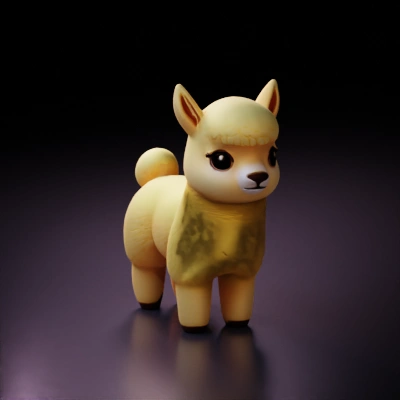 Cute alpaca figurine with large eyes and fluffy texture.