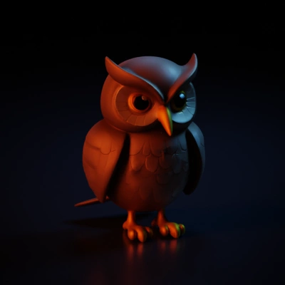 Cartoon owl character, wise appearance, large eyes.