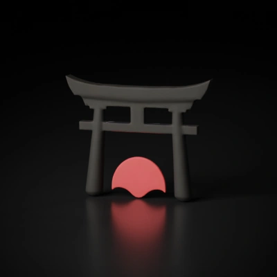 Torii gate silhouette with partial sun.