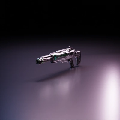 Futuristic sci-fi rifle with intricate design, advanced technology.