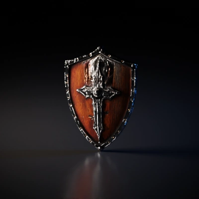 Shield with intricate cross design.