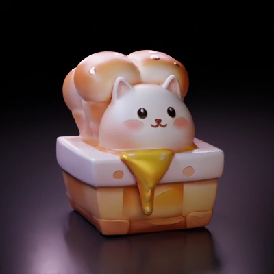 Cute cat head with bread body, melted cheese.