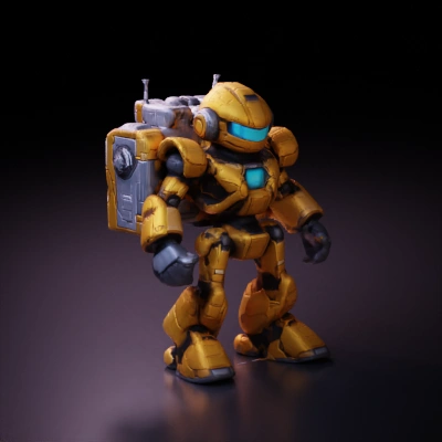 Battle-ready mech suit, futuristic robot, heavy armor.