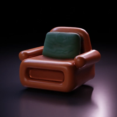 Brown leather modern armchair, with a green leather cushion