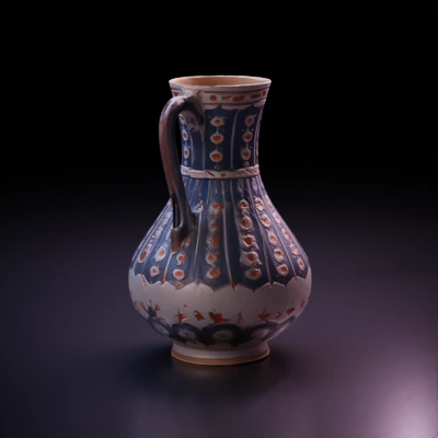 Ceramic decorative jug with floral patterns.
