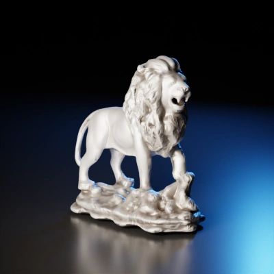 Majestic lion statue standing.
