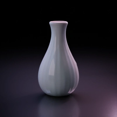 Ceramic vase with grooved texture.