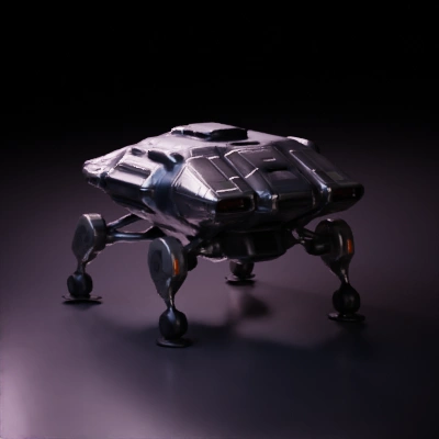 Battle mech with four legs and heavy armor and powerful jetengines at the back