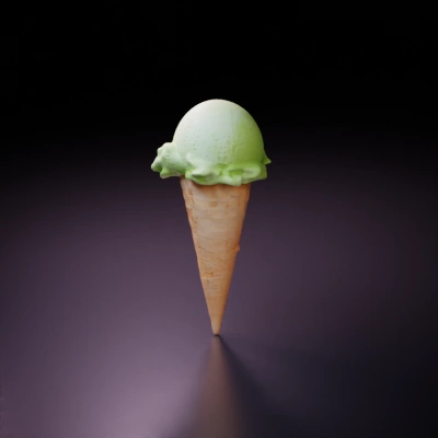 Ice cream cone with a scoop on top.