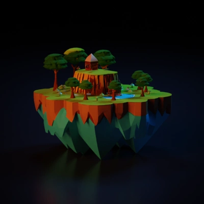 stylized floating island with trees.