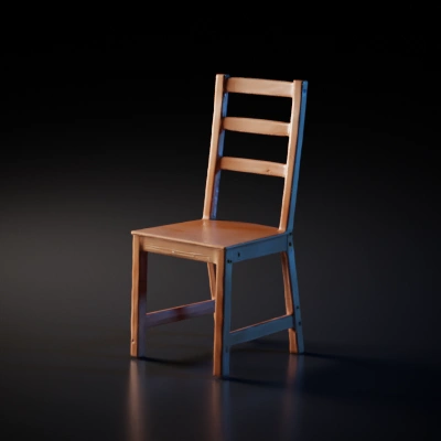 Wooden chair, basic design, four legs.