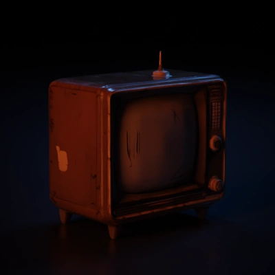 Old, rectangular box-style television, antennas on top.
