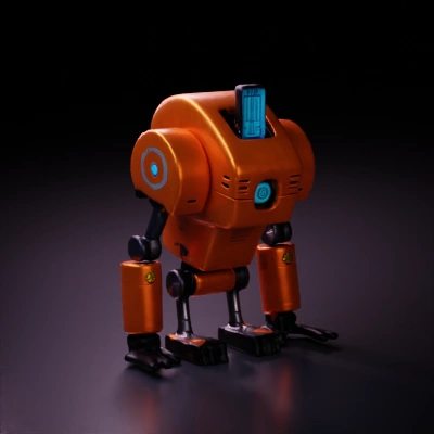 Robotic figure with screen display, boxy body.