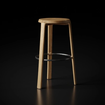 Wooden bar stool with footrest.