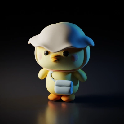 Cute duck character with a hat and bag.