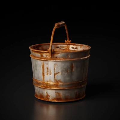Rusty metal bucket, realistic texture.