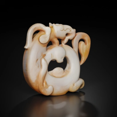 Ancient dragon sculpture, intertwined design, mythical creature. grayscale; gray-scale image; intensity image，finely carved