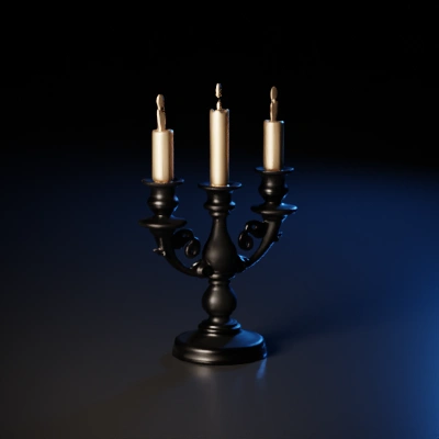 Three-candle metal candelabrum, classic design.
