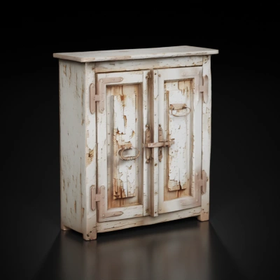 weathered vintage wooden cabinet.
