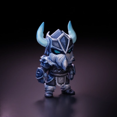 Armored viking character with blue glowing horns. t pose