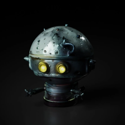 Retro-style robot with glowing eyes.