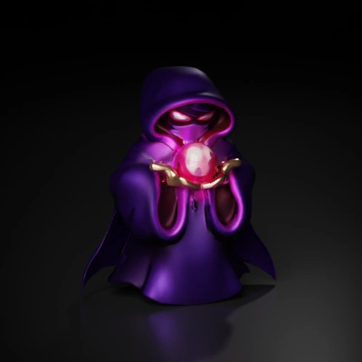Hooded figure holding glowing orb, mystical essence.