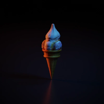 Ice cream cone with soft serve twist on top.