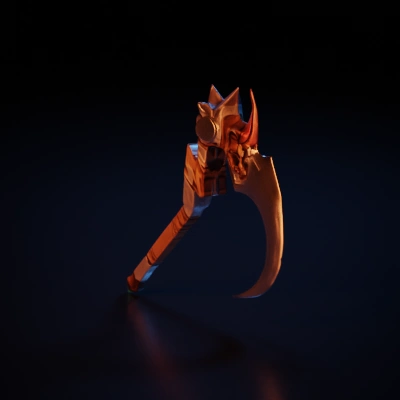 Fantasy battle axe with intricate design.