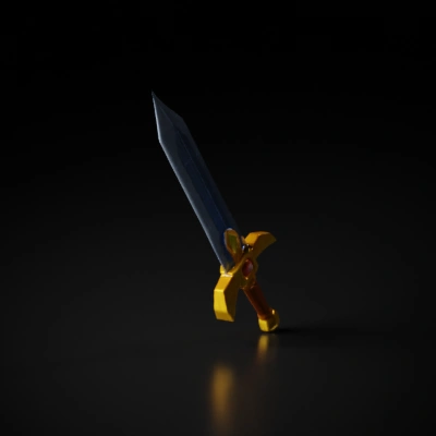Fantasy sword with gem-encrusted hilt, glowing blade.