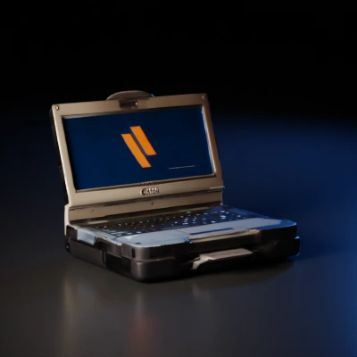Heavy-duty laptop, rugged design, industrial, thick form factor. high quality