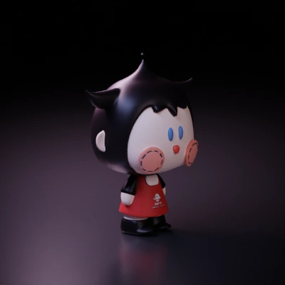Cartoon character with red dress.