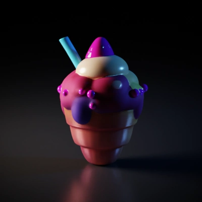 Ice cream cone with candy toppings.
