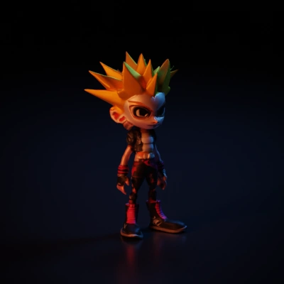 Punk rock character, stylized, spiky hair, attitude.