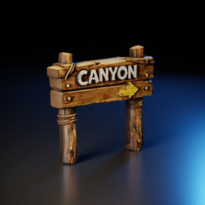 Wooden canyon signpost with arrow.